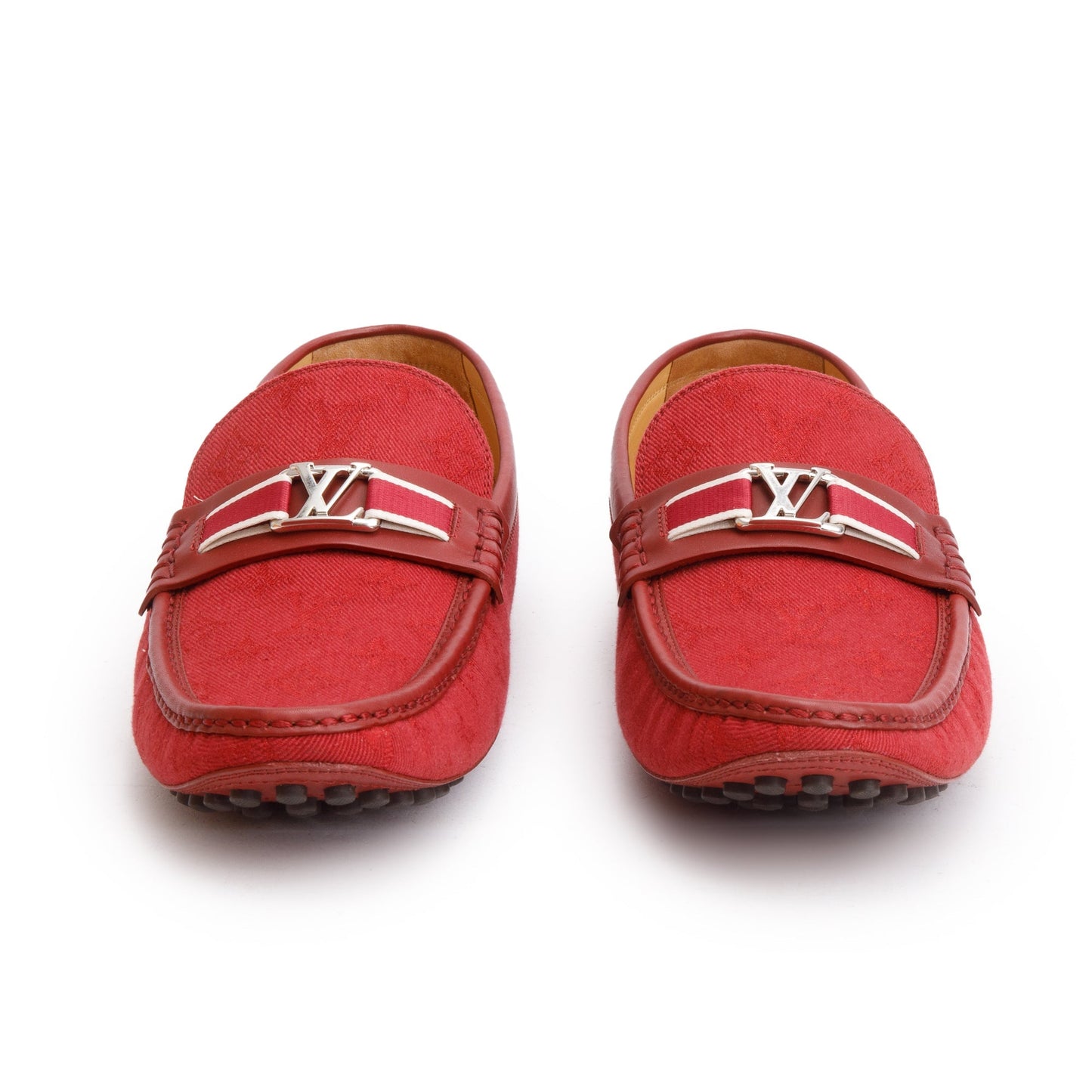 Louis Vuitton Red Denim Men's Hockenheim Moccasin Loafers, Size 11