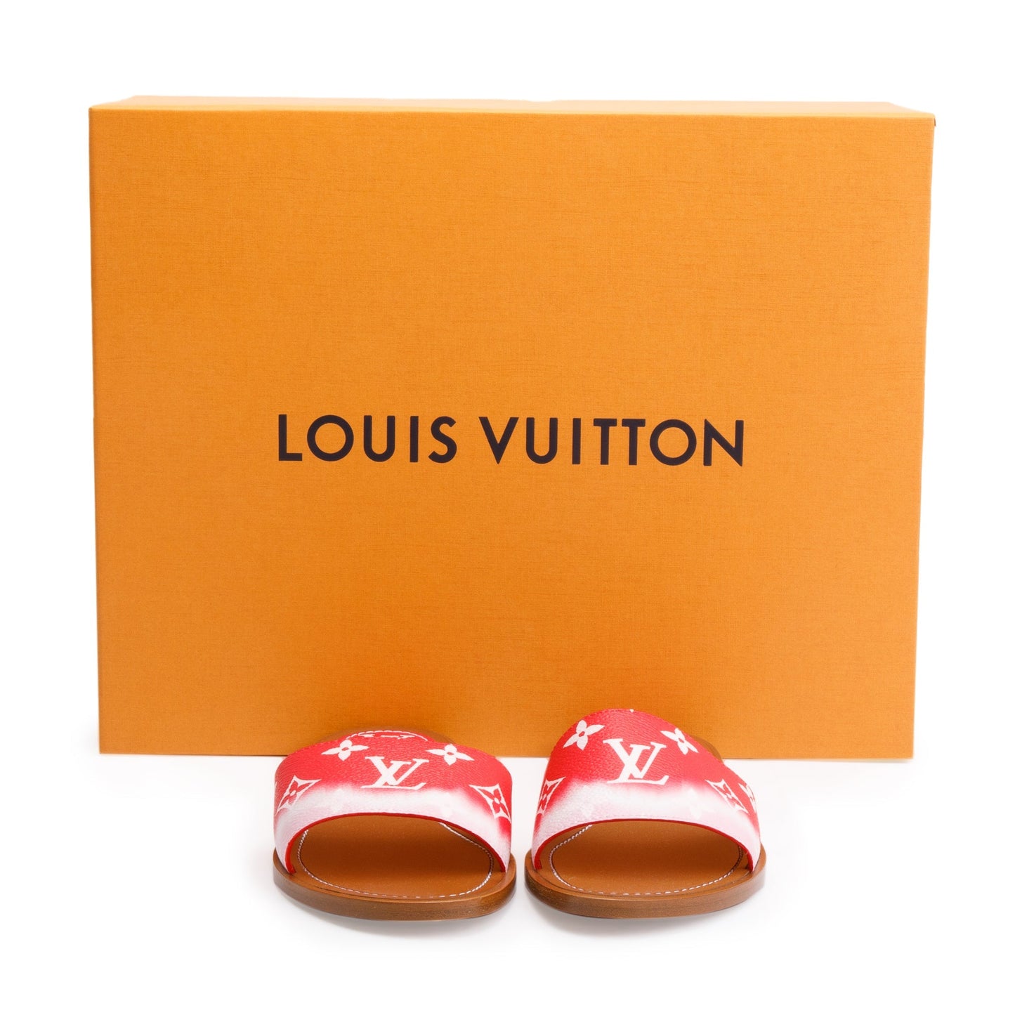 Louis Vuitton Red Monogram Escale Flat Mule, Size 37.5