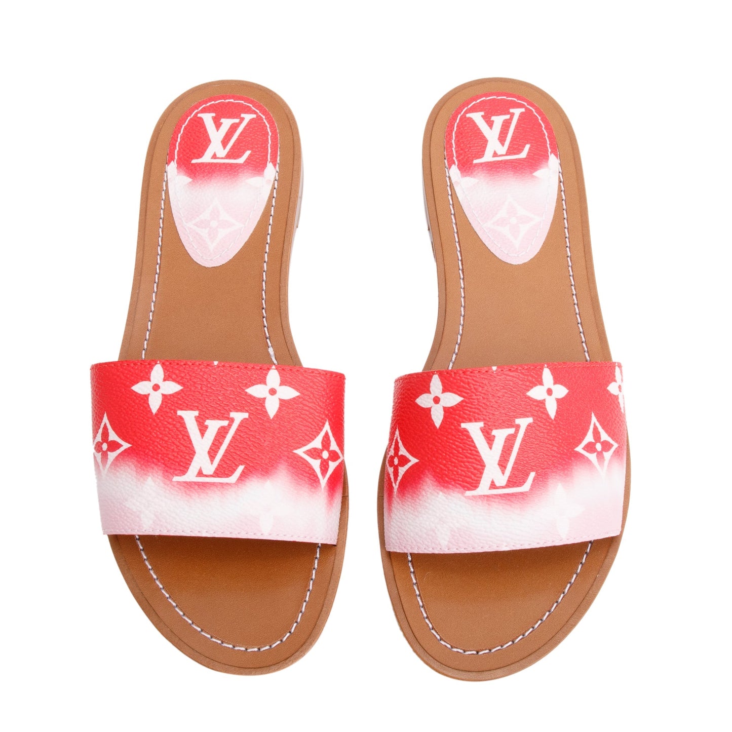 Louis Vuitton Red Monogram Escale Flat Mule, Size 37.5