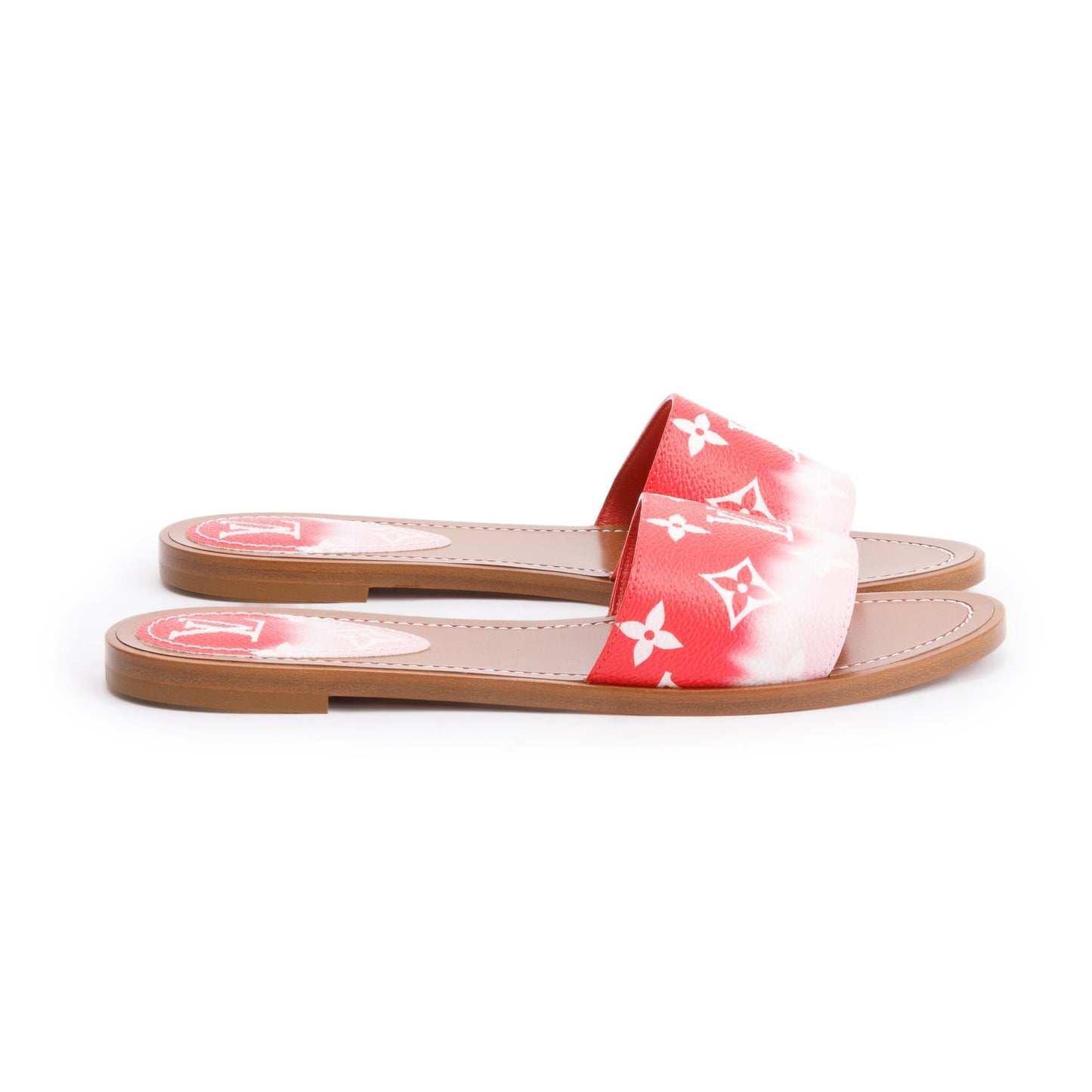 Louis Vuitton Red Monogram Escale Flat Mule, Size 37.5