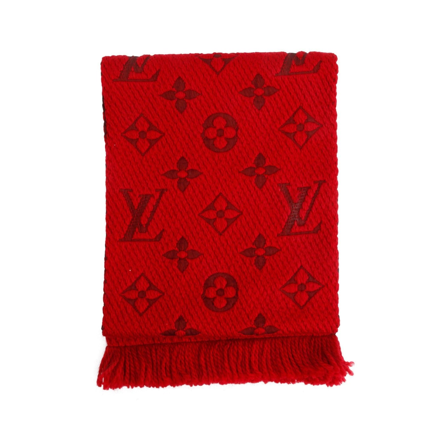 Louis Vuitton Red Monogram Logomania Wool Scarf