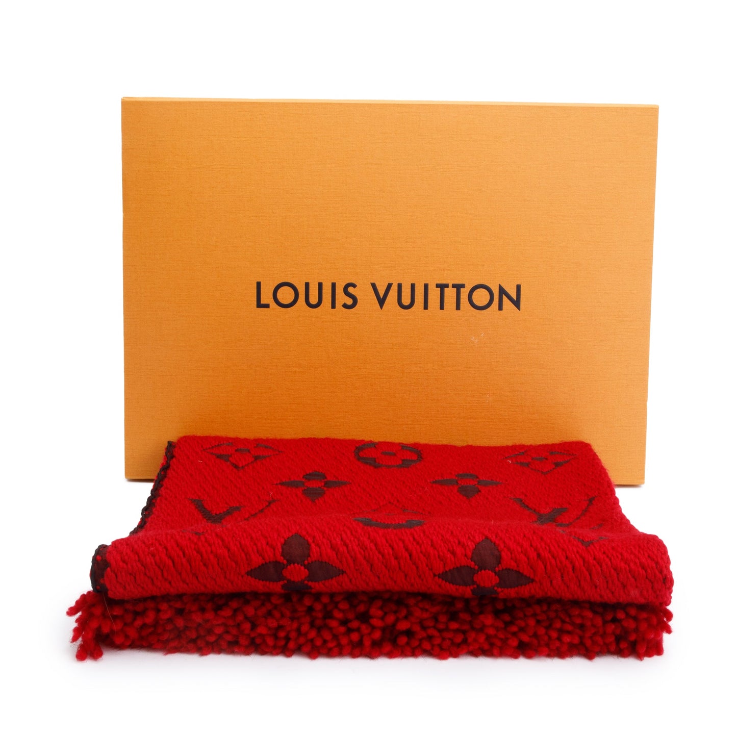 Louis Vuitton Red Monogram Logomania Wool Silk Scarf