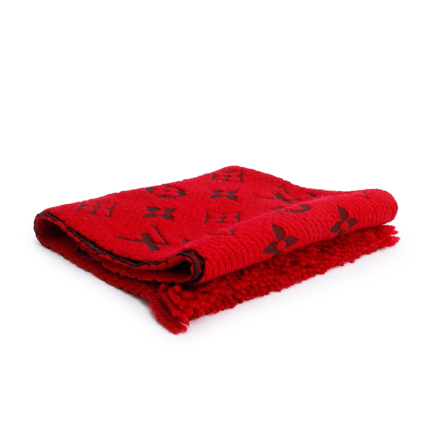 Louis Vuitton Red Monogram Logomania Wool Silk Scarf