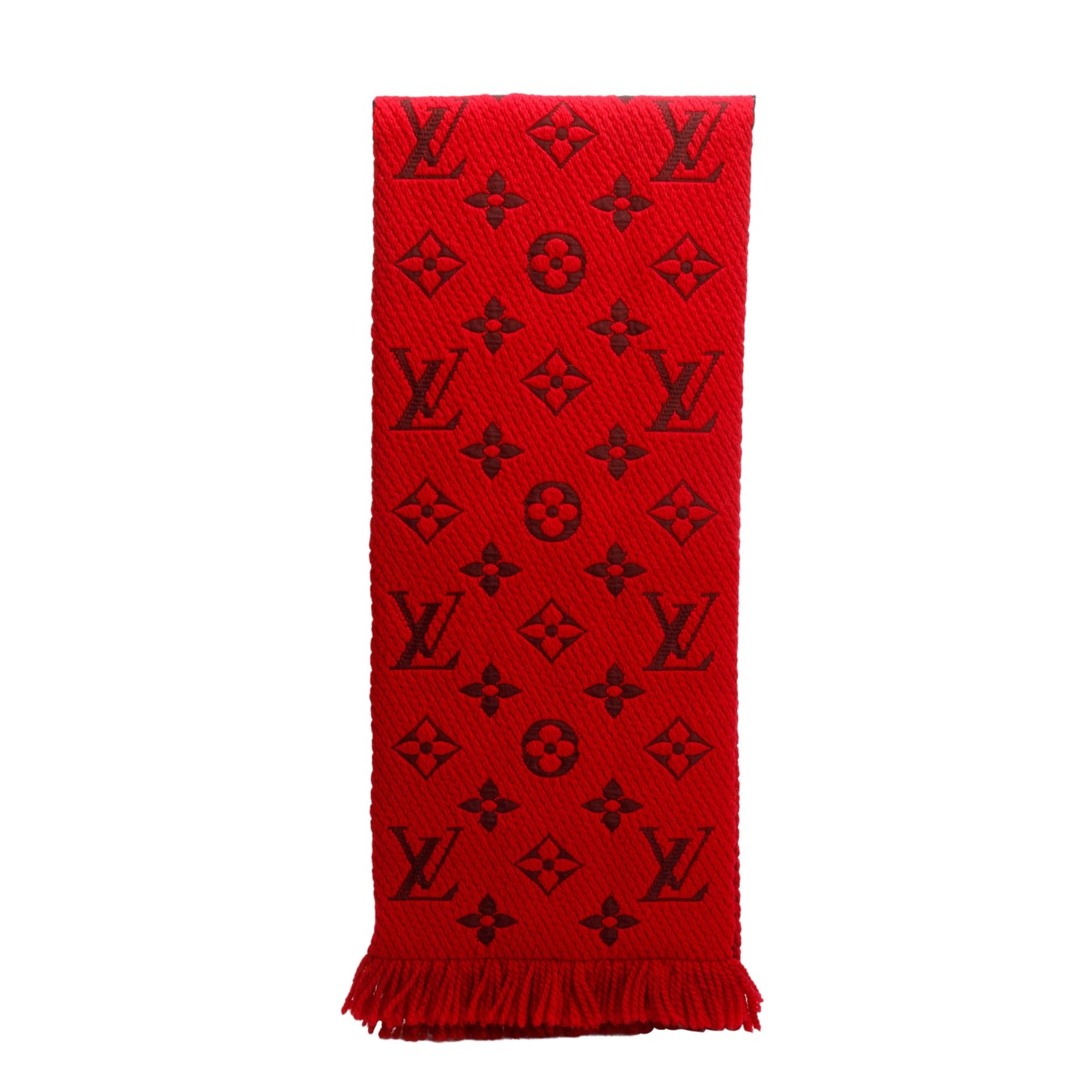 Louis Vuitton Red Monogram Logomania Wool Silk Scarf