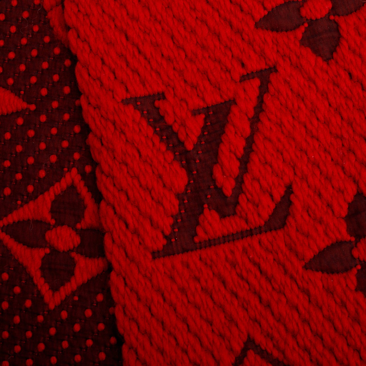 Louis Vuitton Red Monogram Logomania Wool Silk Scarf