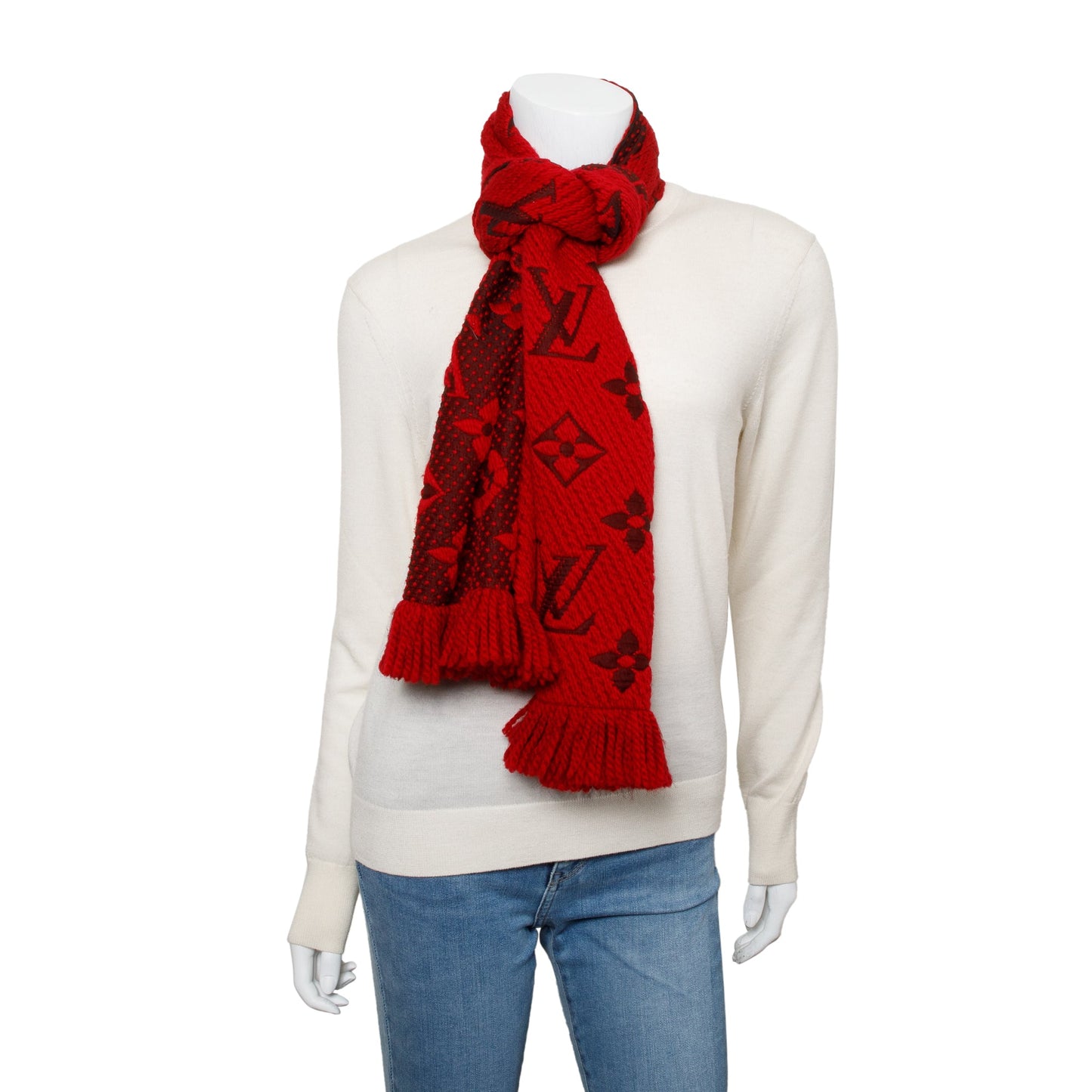 Louis Vuitton Red Monogram Logomania Wool Silk Scarf