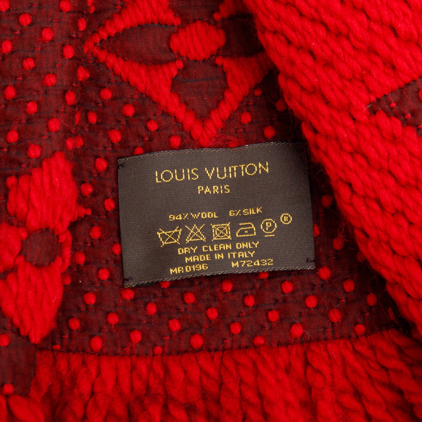 Louis Vuitton Red Monogram Logomania Wool Silk Scarf