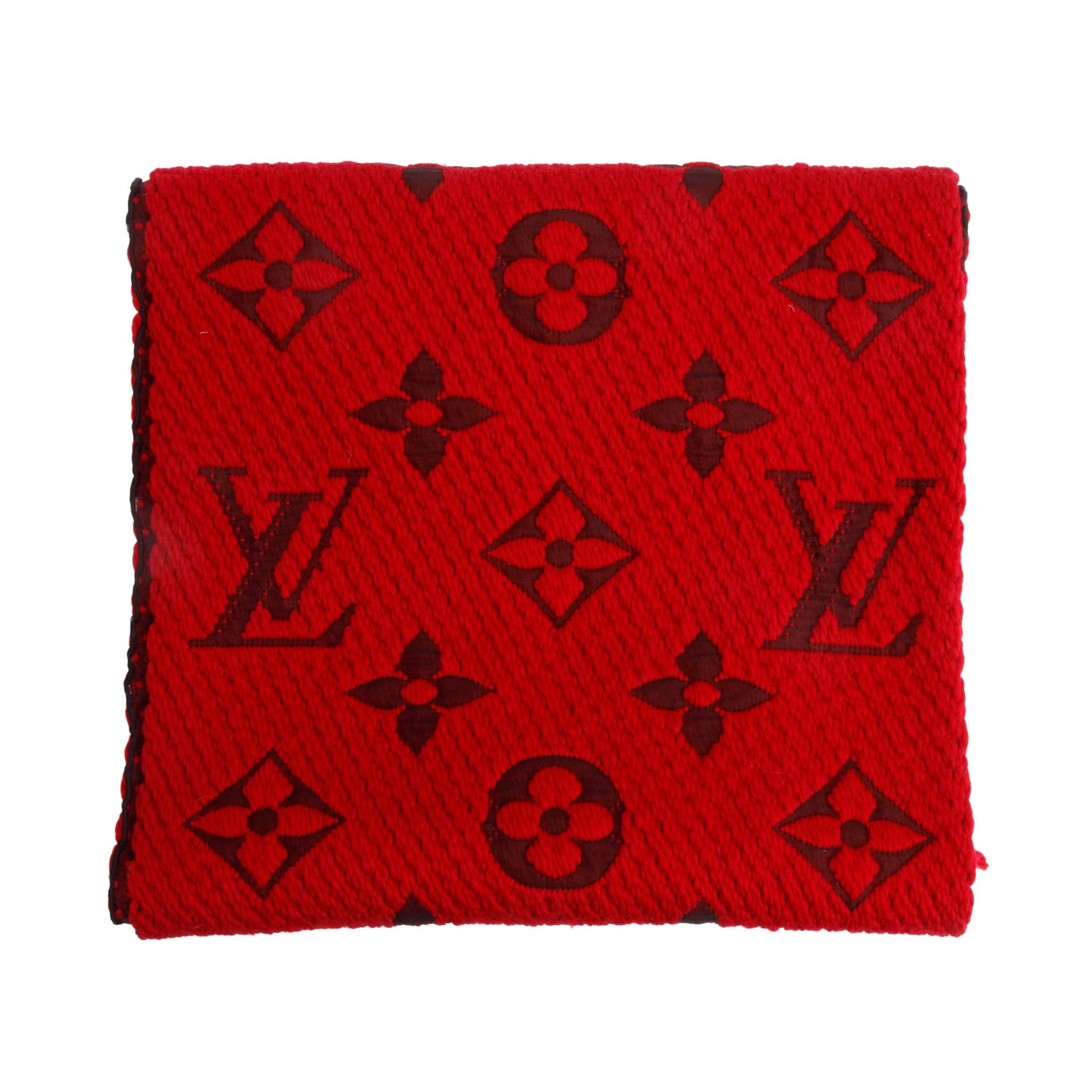 Louis Vuitton Red Monogram Logomania Wool Silk Scarf