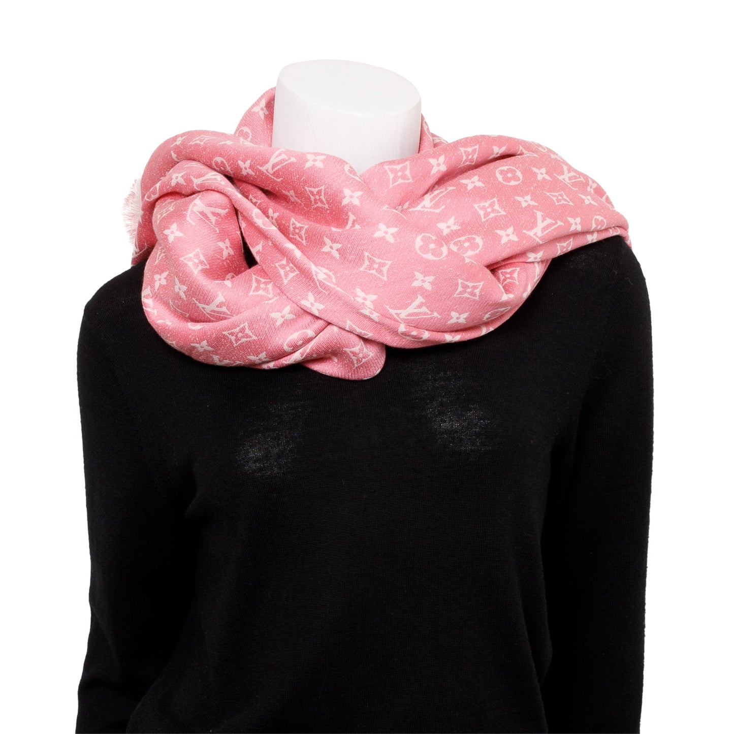 Louis Vuitton Rose Ballerine Monogram Silk/Wool My Daily Denim Shawl Scarf