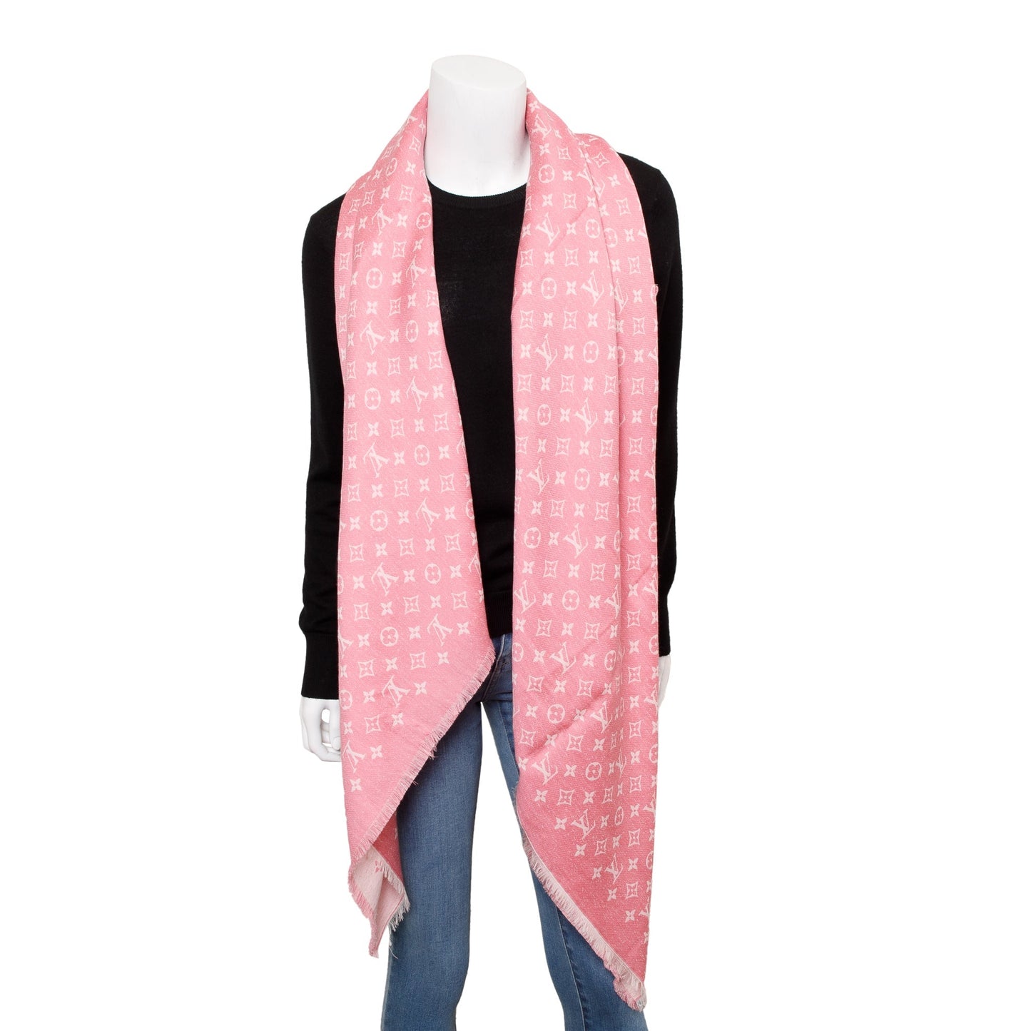 Louis Vuitton Rose Ballerine Monogram Silk/Wool My Daily Denim Shawl Scarf