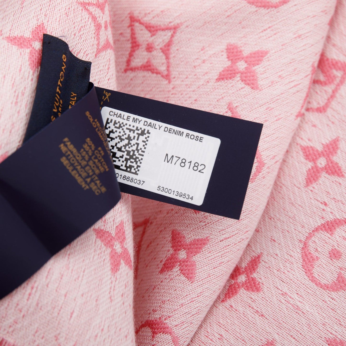 Louis Vuitton Rose Ballerine Monogram Silk/Wool My Daily Denim Shawl Scarf