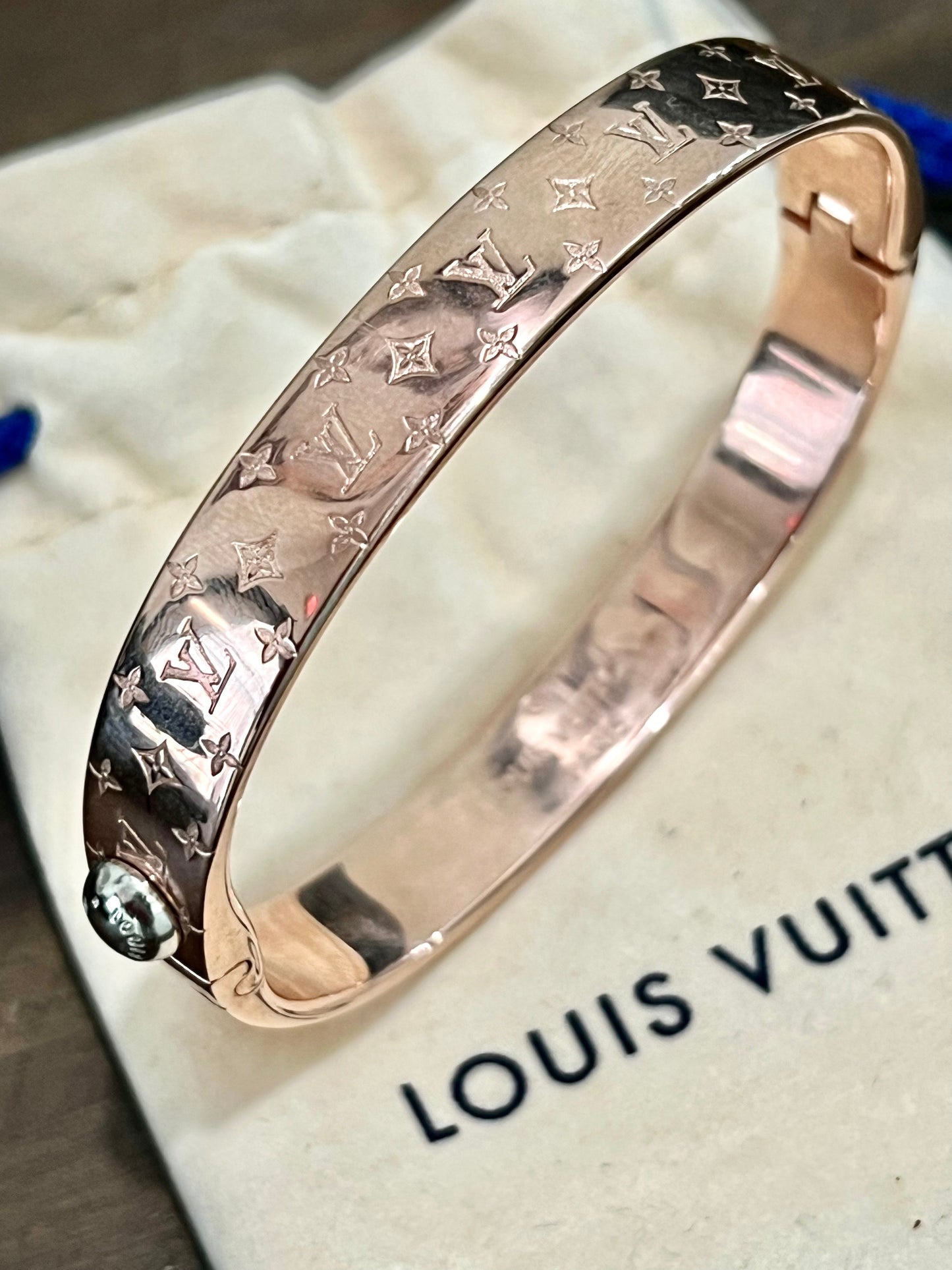 LOUIS VUITTON ROSE GOLD PLATED NANOGRAM CUFF BRACELET