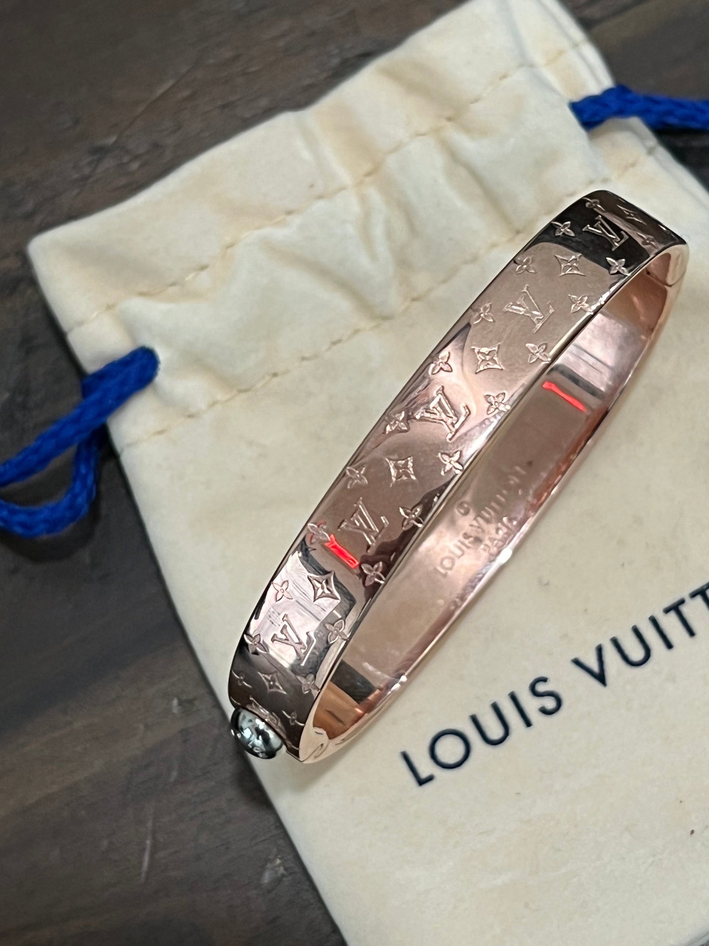 LOUIS VUITTON ROSE GOLD PLATED NANOGRAM CUFF BRACELET