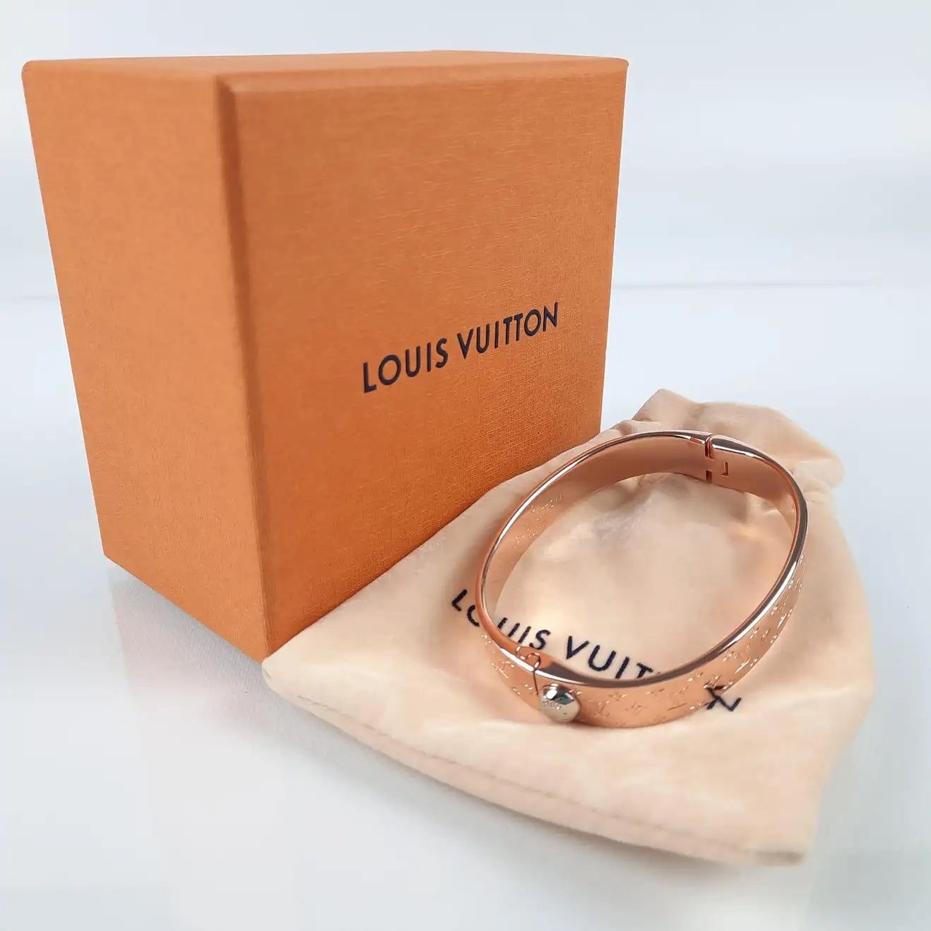 LOUIS VUITTON ROSE GOLD PLATED NANOGRAM CUFF BRACELET