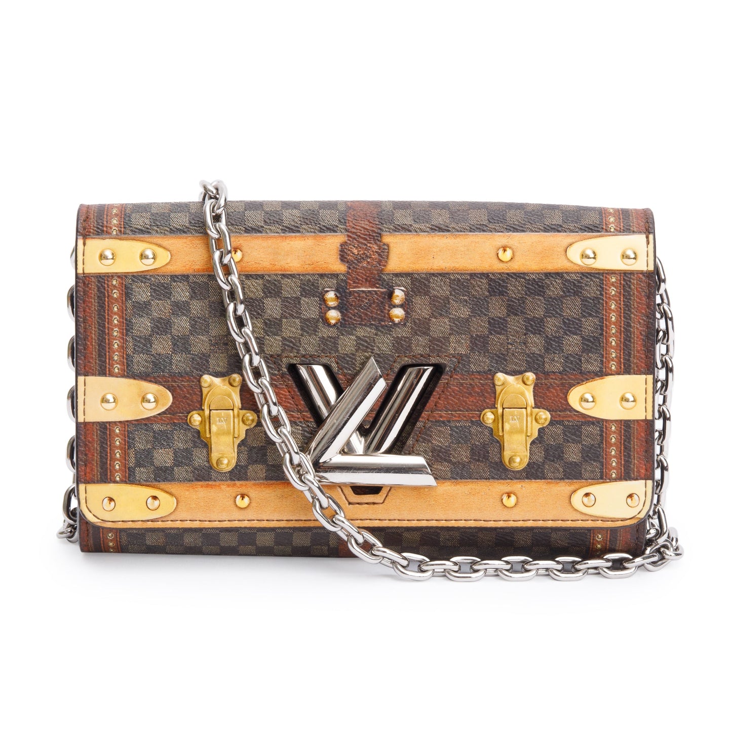 Louis Vuitton Transformed Damier Ebene Time Trunk Twist Chain Wallet