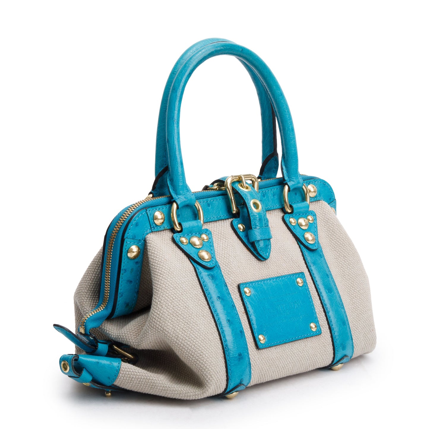 Louis Vuitton Turquiose Ostrich Sac de Nuit Toile Trianon MM Bag