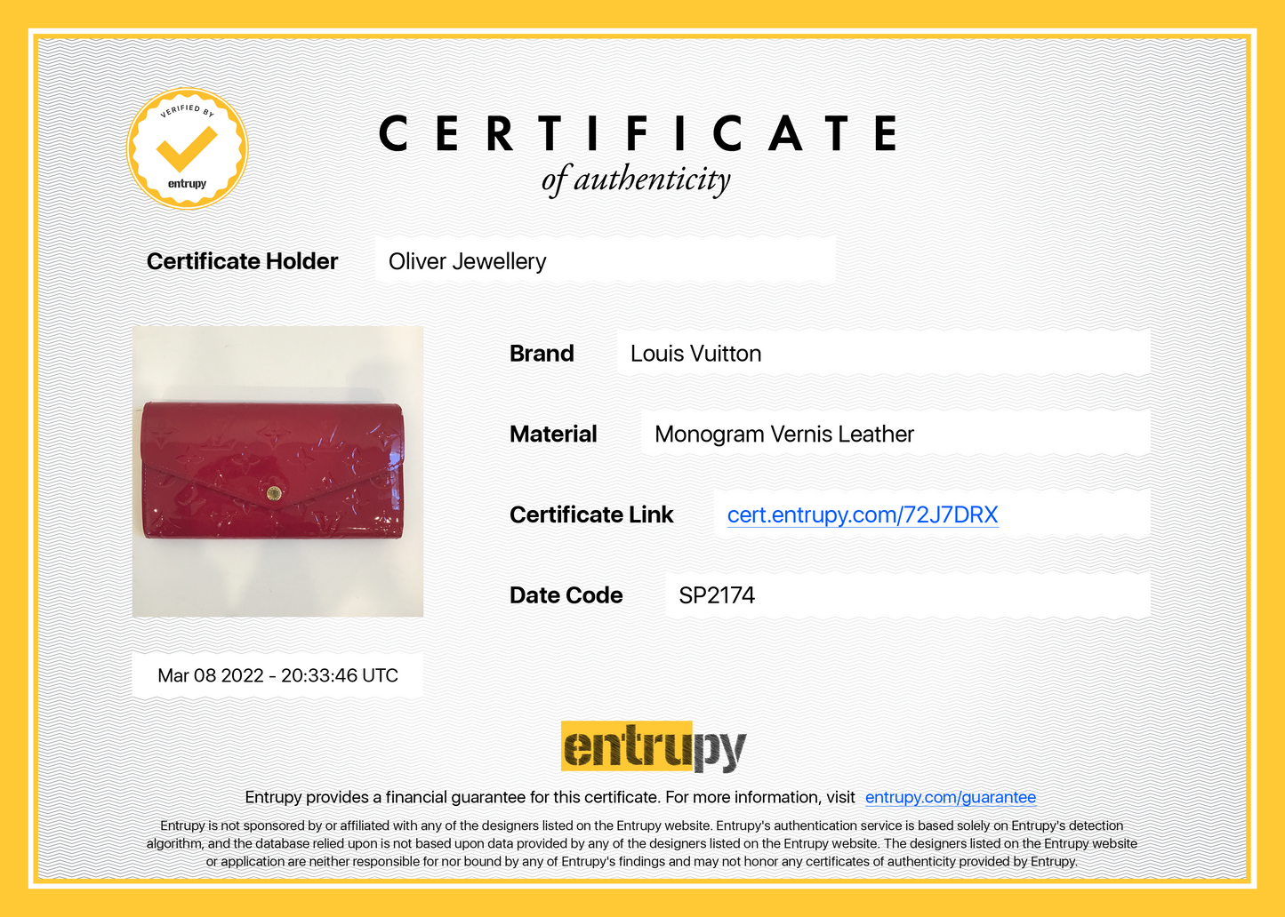 Louis Vuitton Vernis Sarah Wallet