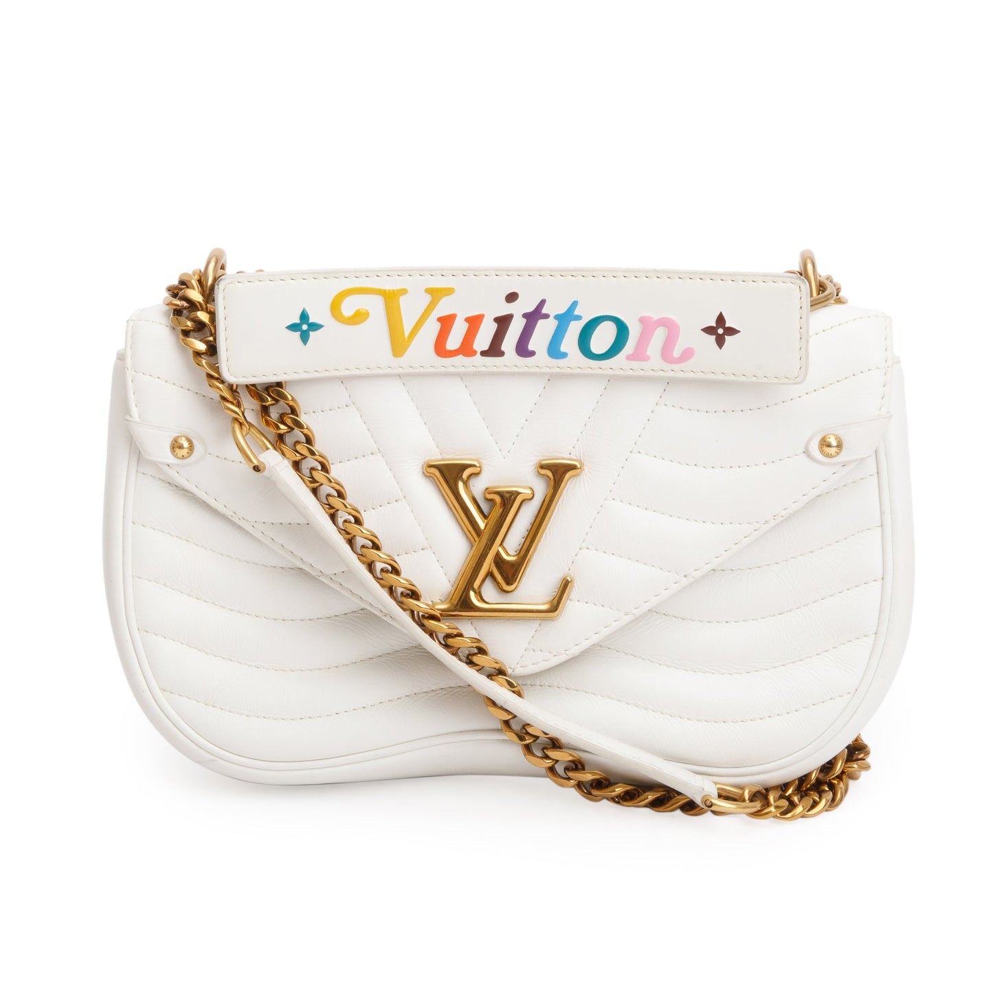 Louis Vuitton White Cowhide Leather New Wave Chain Bag MM