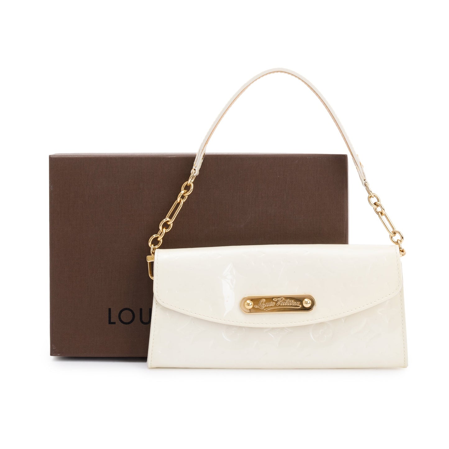 Louis Vuitton White Monogram Vernis Leather Sunset Boulevard Clutch