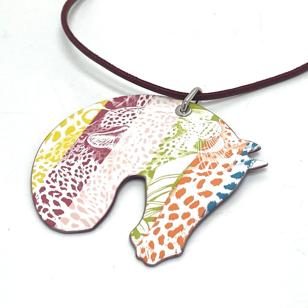 HERMES Necklace enamel multicolor Tattersall Tatouage GM Women