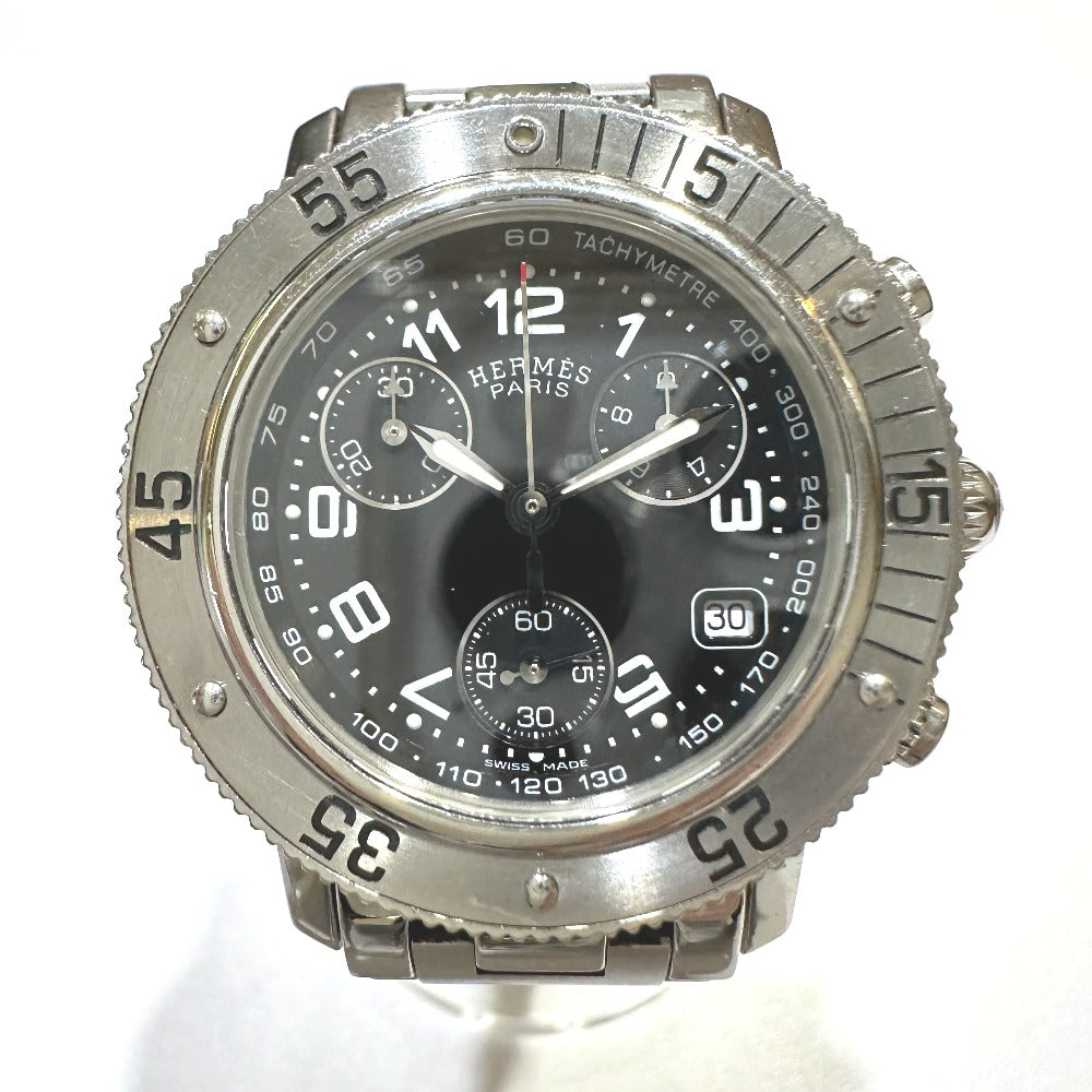 HERMES Watches Quartz CL2.310 Stainless Steel Silver Chronograph Clipper diver black dial