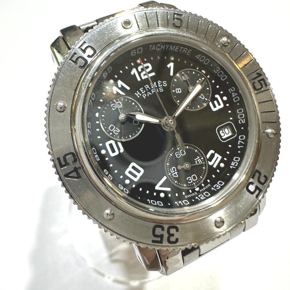 HERMES Watches Quartz CL2.310 Stainless Steel Silver Chronograph Clipper diver black dial