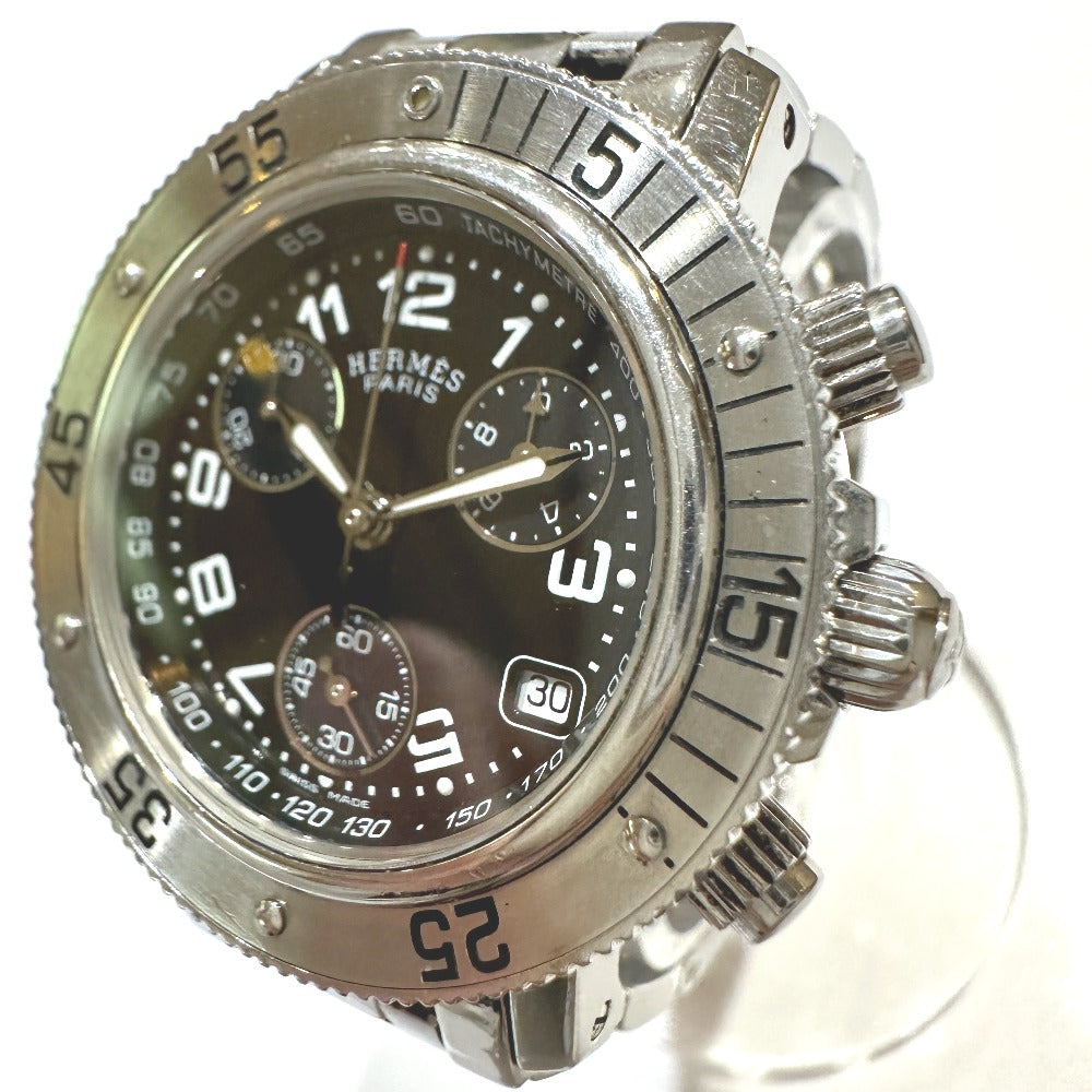 HERMES Watches Quartz CL2.310 Stainless Steel Silver Chronograph Clipper diver black dial