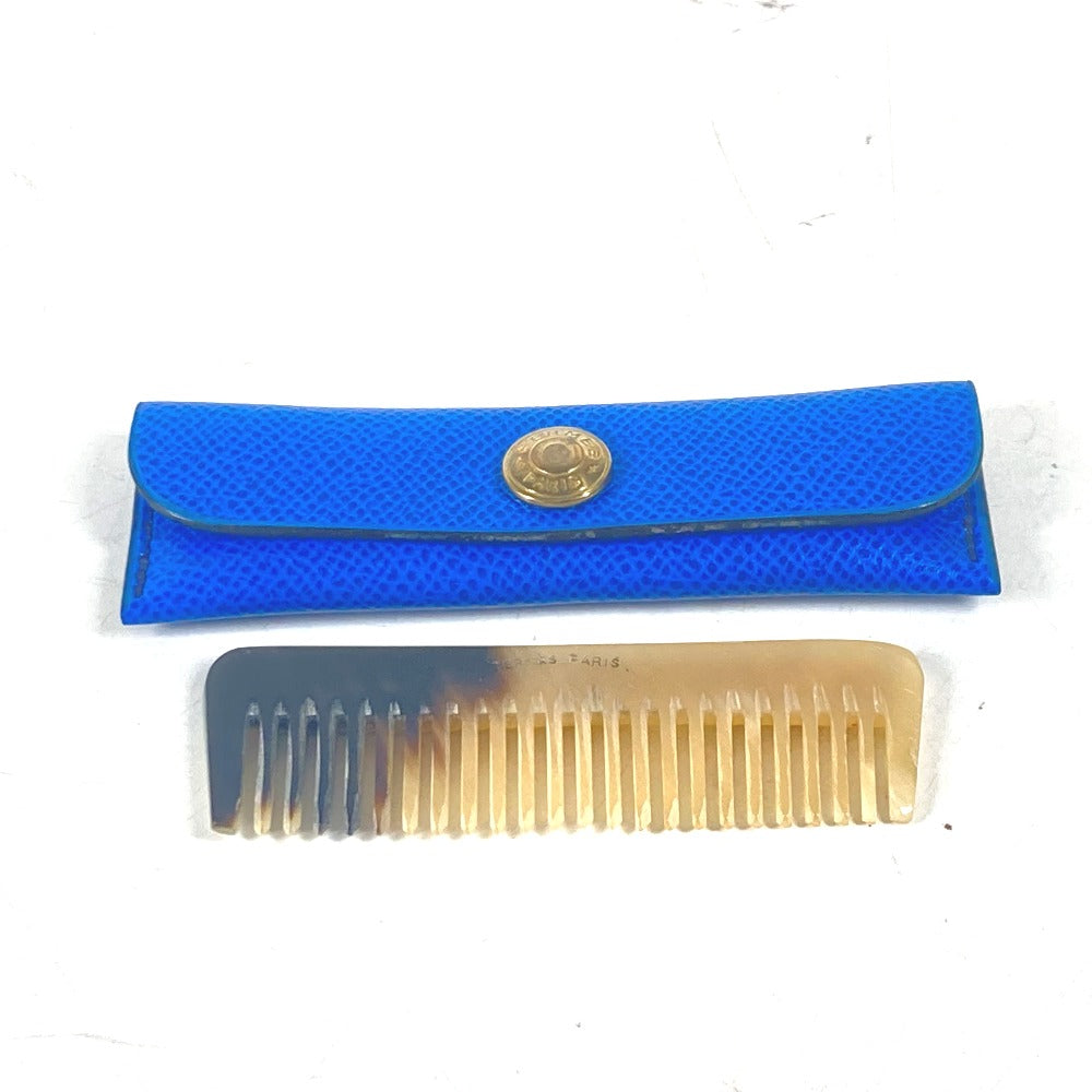 HERMES hair accessory Buffalo Horn, Leather beige Hair comb with case Accessories mini Women(Unisex)