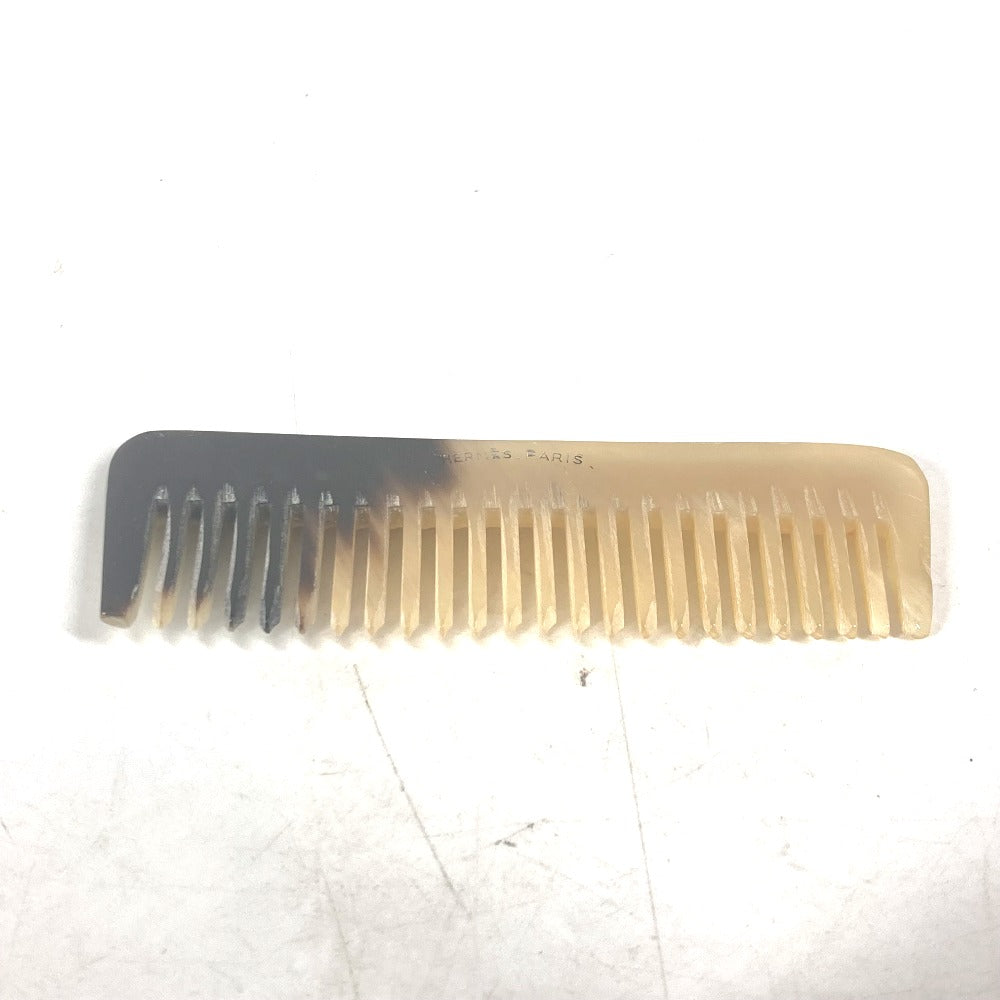 HERMES hair accessory Buffalo Horn, Leather beige Hair comb with case Accessories mini Women(Unisex)