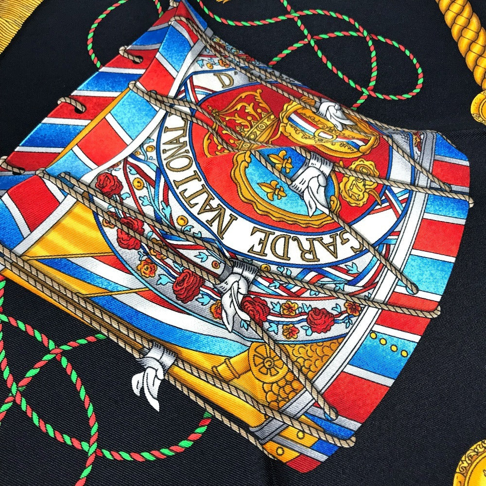 HERMES scarf silk black LES TAMBOURS Tambour drums Carre90
