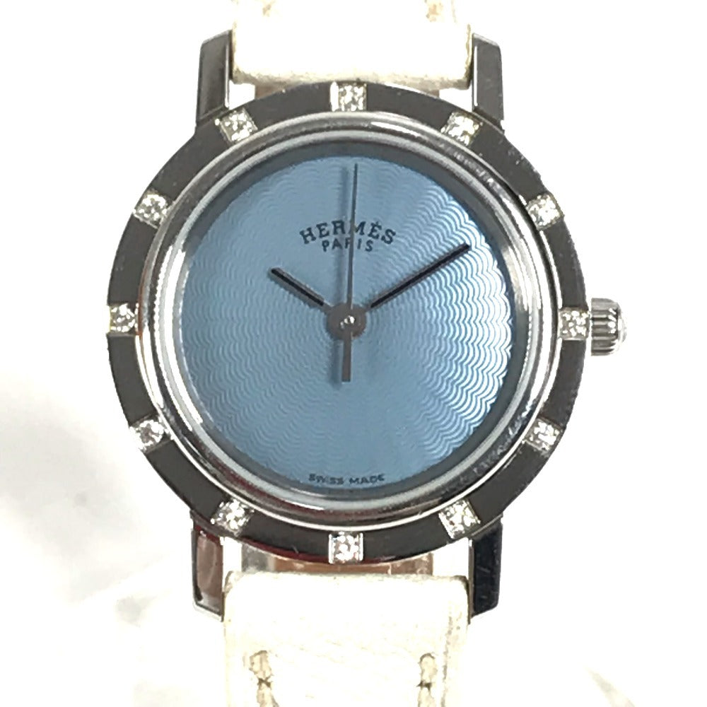 HERMES Watches Quartz CL4.230 Leather, Stainless Steel white Clipper Nacre 12P Diamond Diamond blue dial