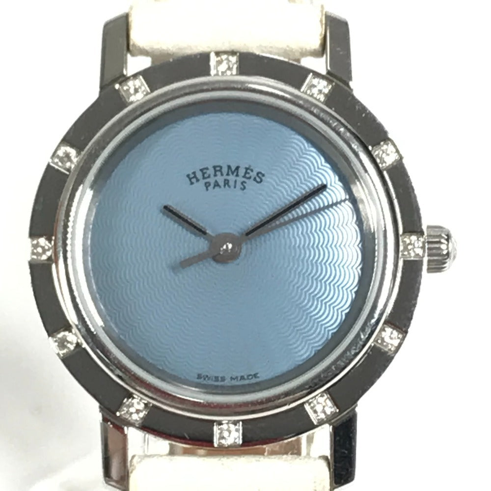 HERMES Watches Quartz CL4.230 Leather, Stainless Steel white Clipper Nacre 12P Diamond Diamond blue dial