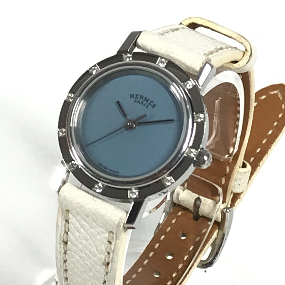HERMES Watches Quartz CL4.230 Leather, Stainless Steel white Clipper Nacre 12P Diamond Diamond blue dial