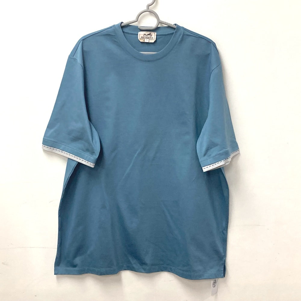 HERMES Short sleeve T-shirt cotton blue Piqures Sellie Cut and Sew XL