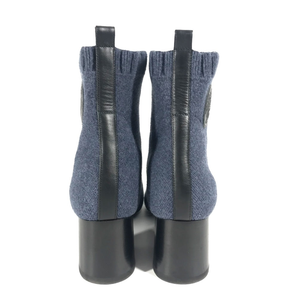 HERMES boots knit Navy Volver Short Boots Women 36.5