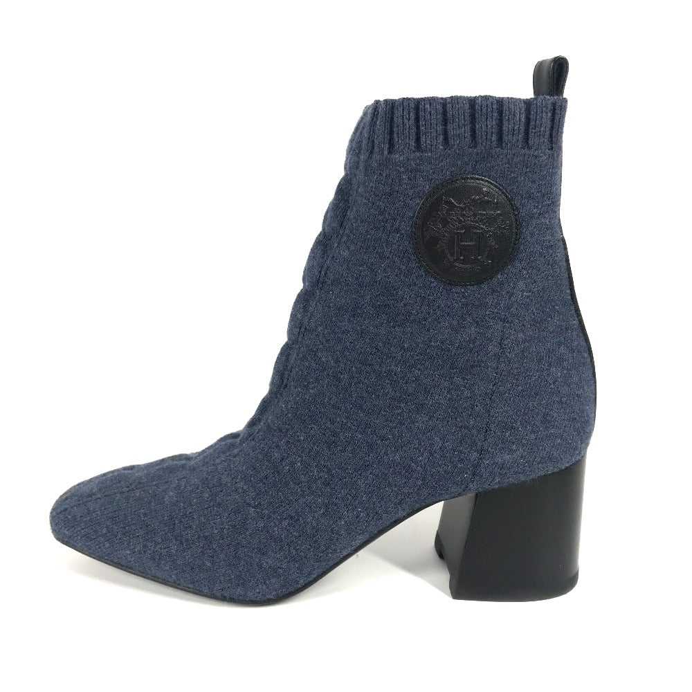 HERMES boots knit Navy Volver Short Boots Women 36.5