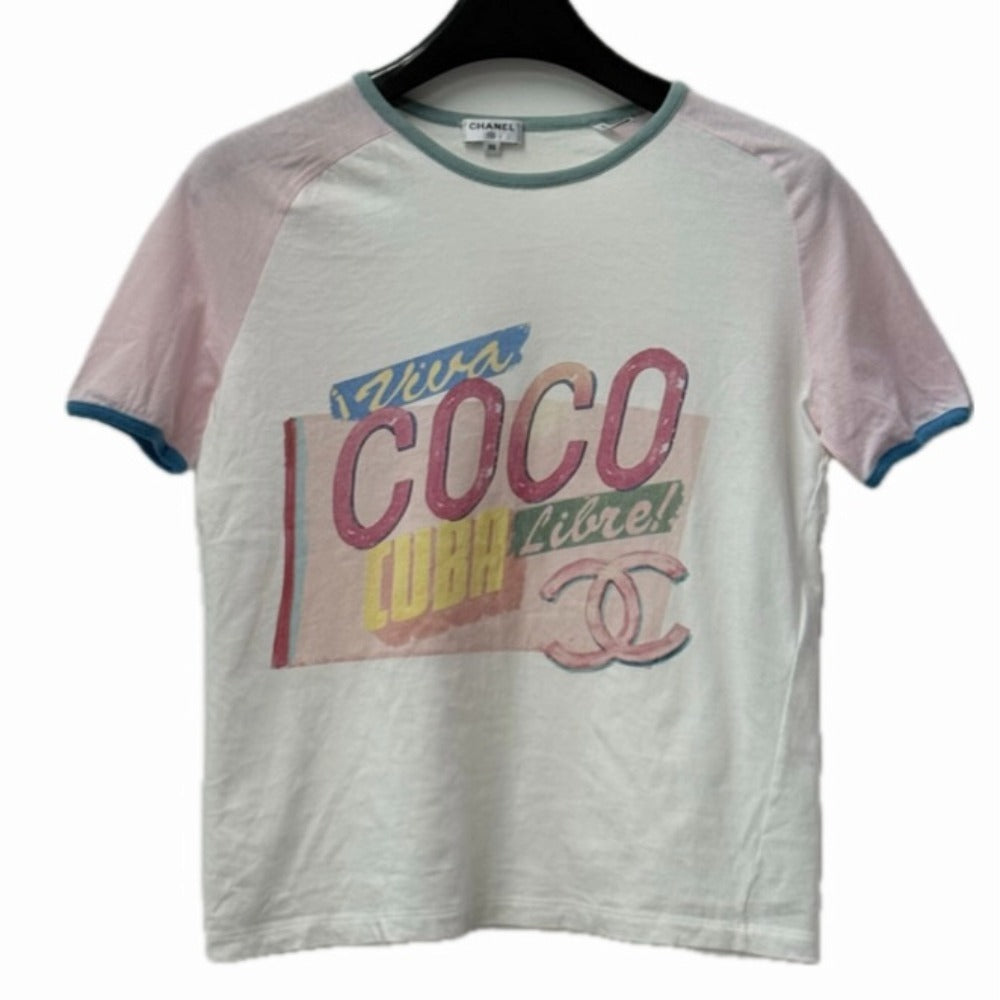 CHANEL Short sleeve T-shirt P55821 cotton pink COCO CUBA XS