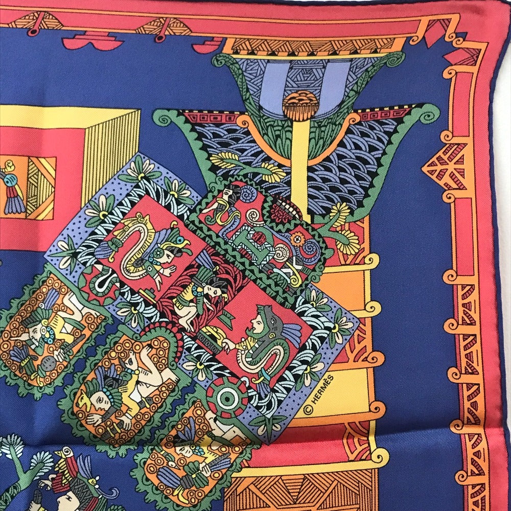 HERMES scarf silk Blue x red x white Carre90 ASTRES et SOLEILS Celestial bodies and the sun Women