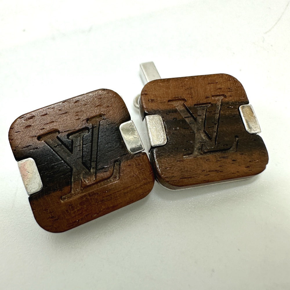 LOUIS VUITTON cuffs Wood, Stainless Steel Brown LV logo mens