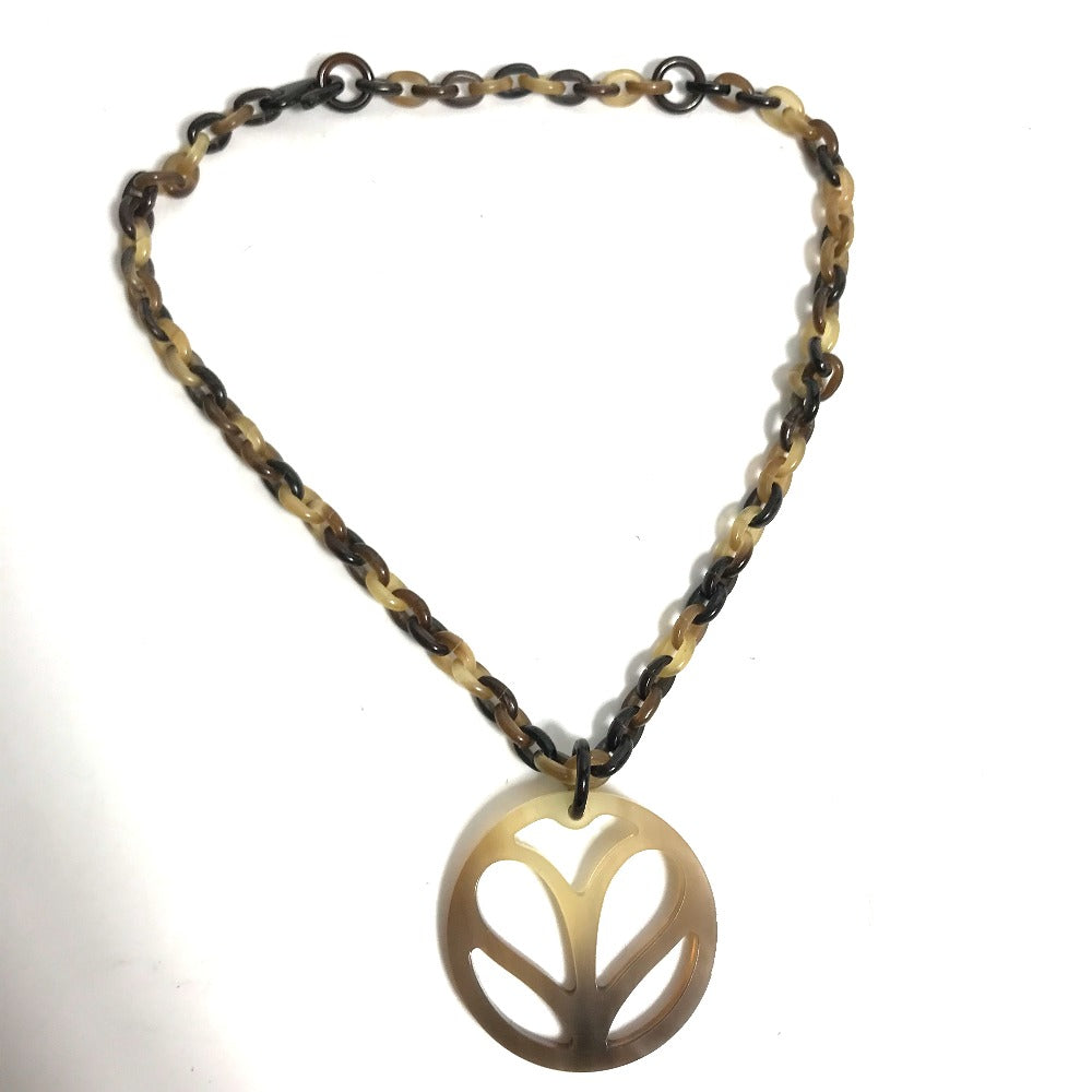 HERMES Necklace Buffalo horn Brown Accessories Heart Horn Pendant Women