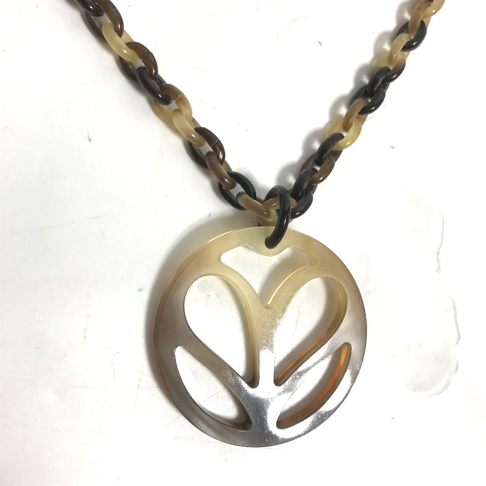 HERMES Necklace Buffalo horn Brown Accessories Heart Horn Pendant Women