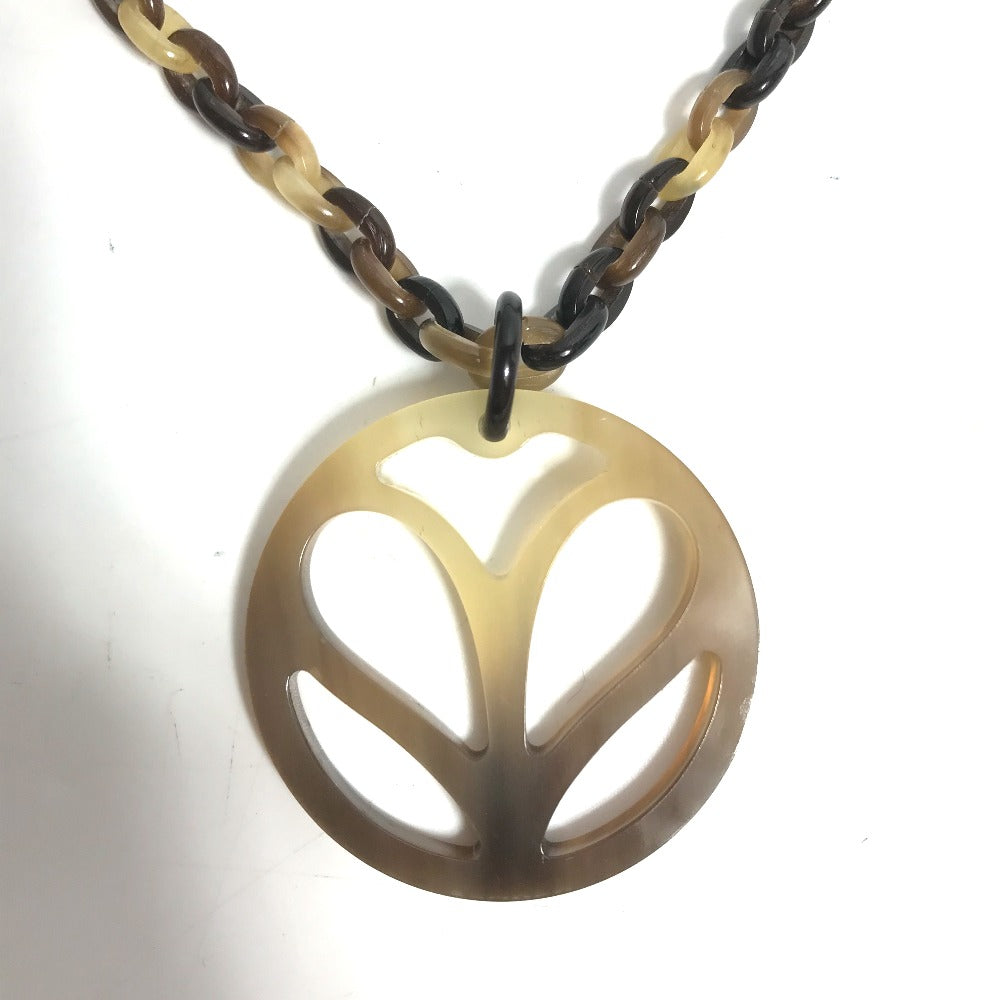 HERMES Necklace Buffalo horn Brown Accessories Heart Horn Pendant Women