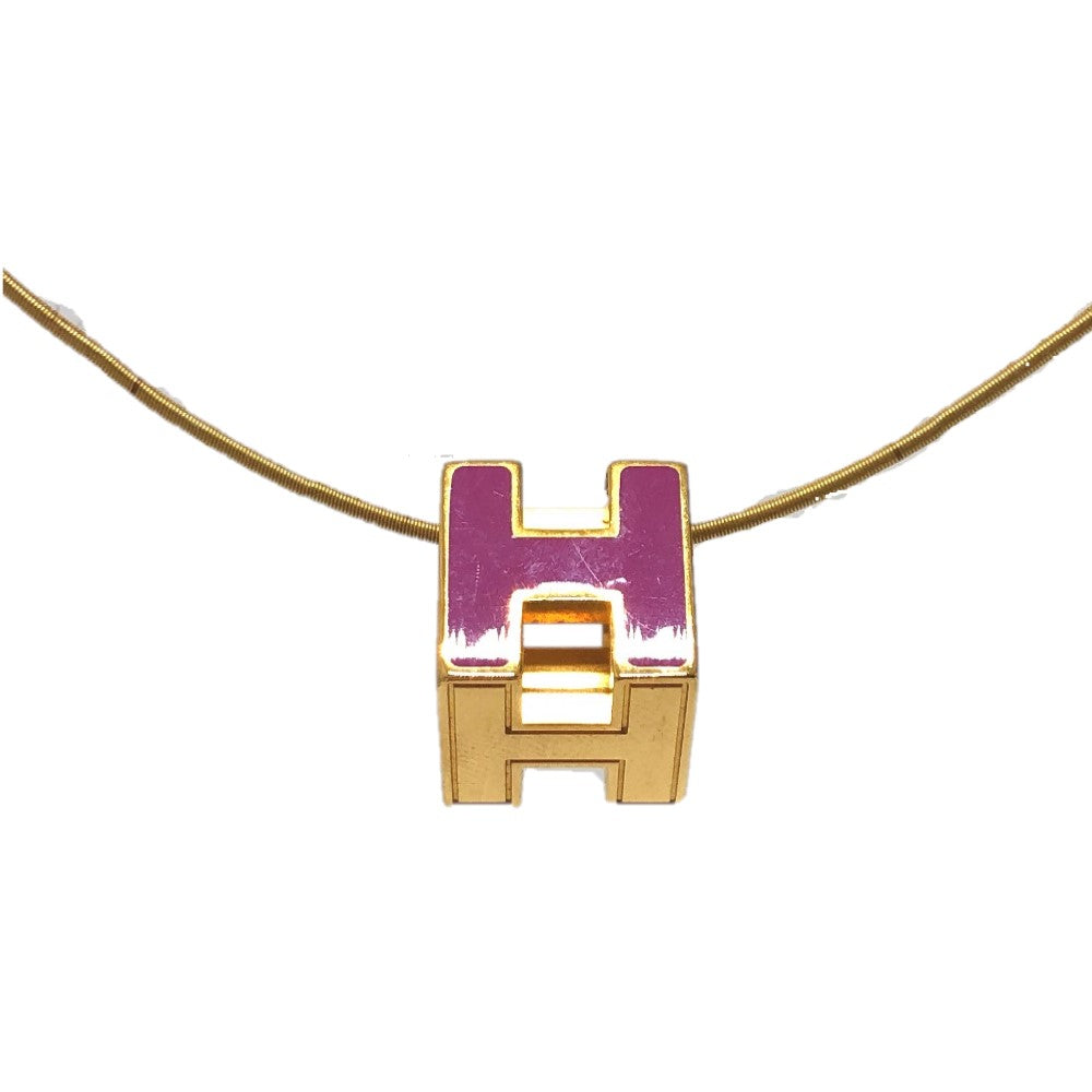 HERMES Necklace lacquer purple H cube Cardue Ash Women