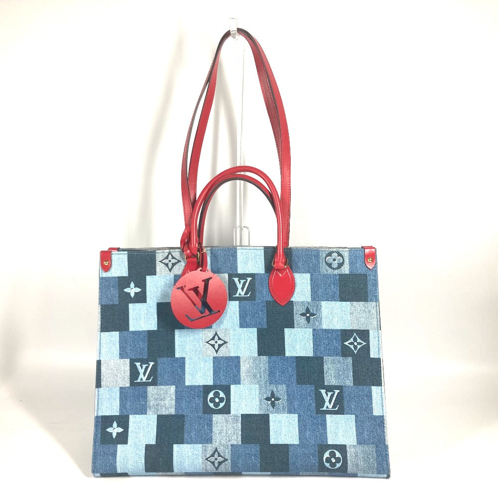 LOUIS VUITTON Tote Bag M44992 Denim, Leather blue Monogram denim On-the-go GM Women