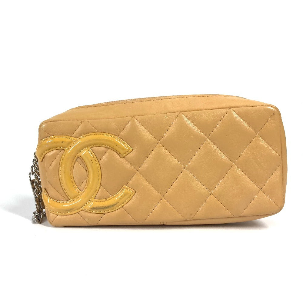 CHANEL Pouch leather beige Cambon line CC COCO Mark Women