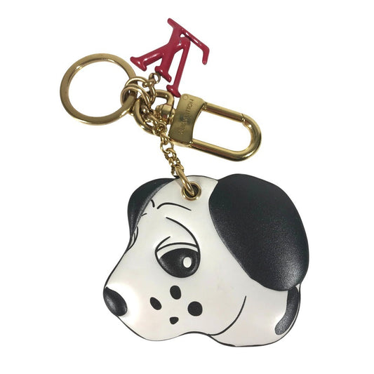 LOUIS VUITTON key ring M01967 leather white Dog Dalmatian Animogram Dog Keychain