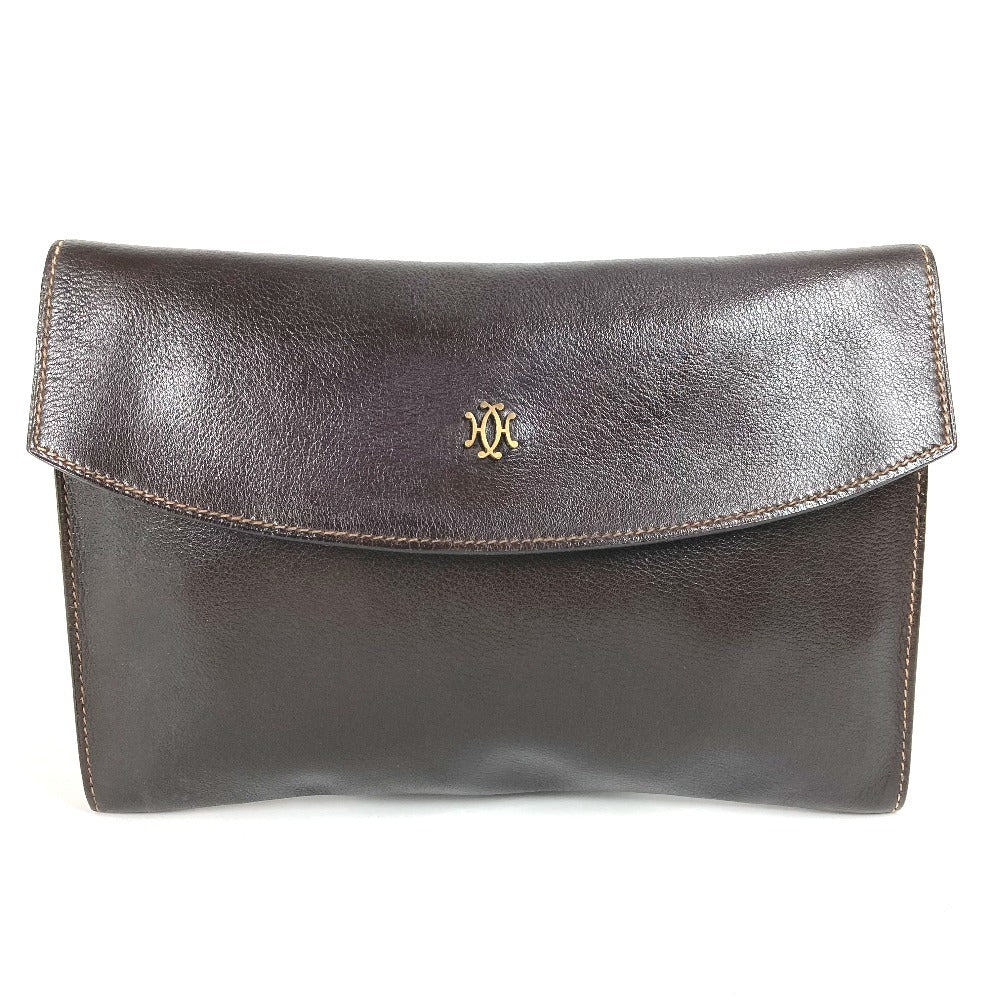 HERMES Clutch bag leather Brown vintage logo