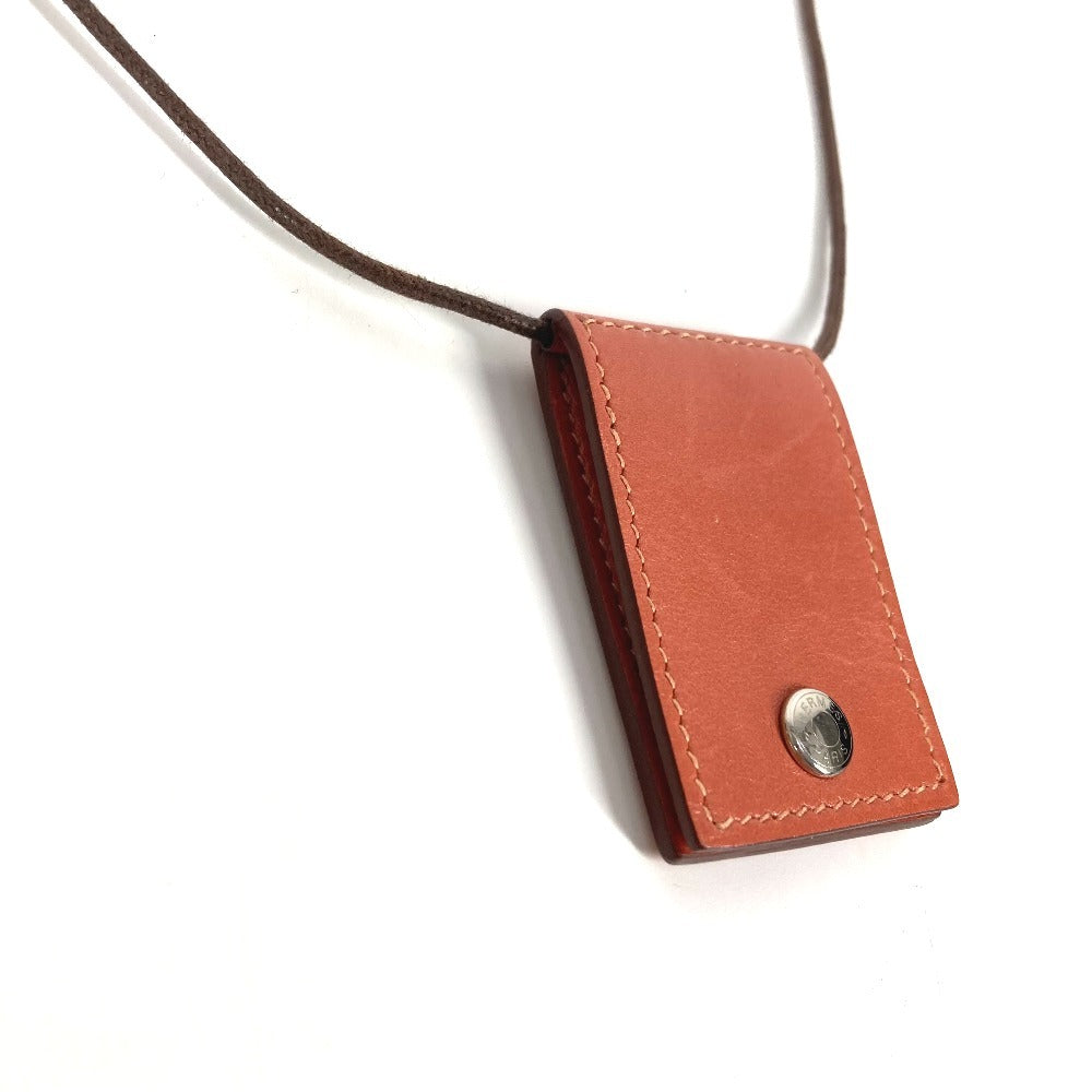 HERMES Necklace leather pink Photo Case Photo Pendant