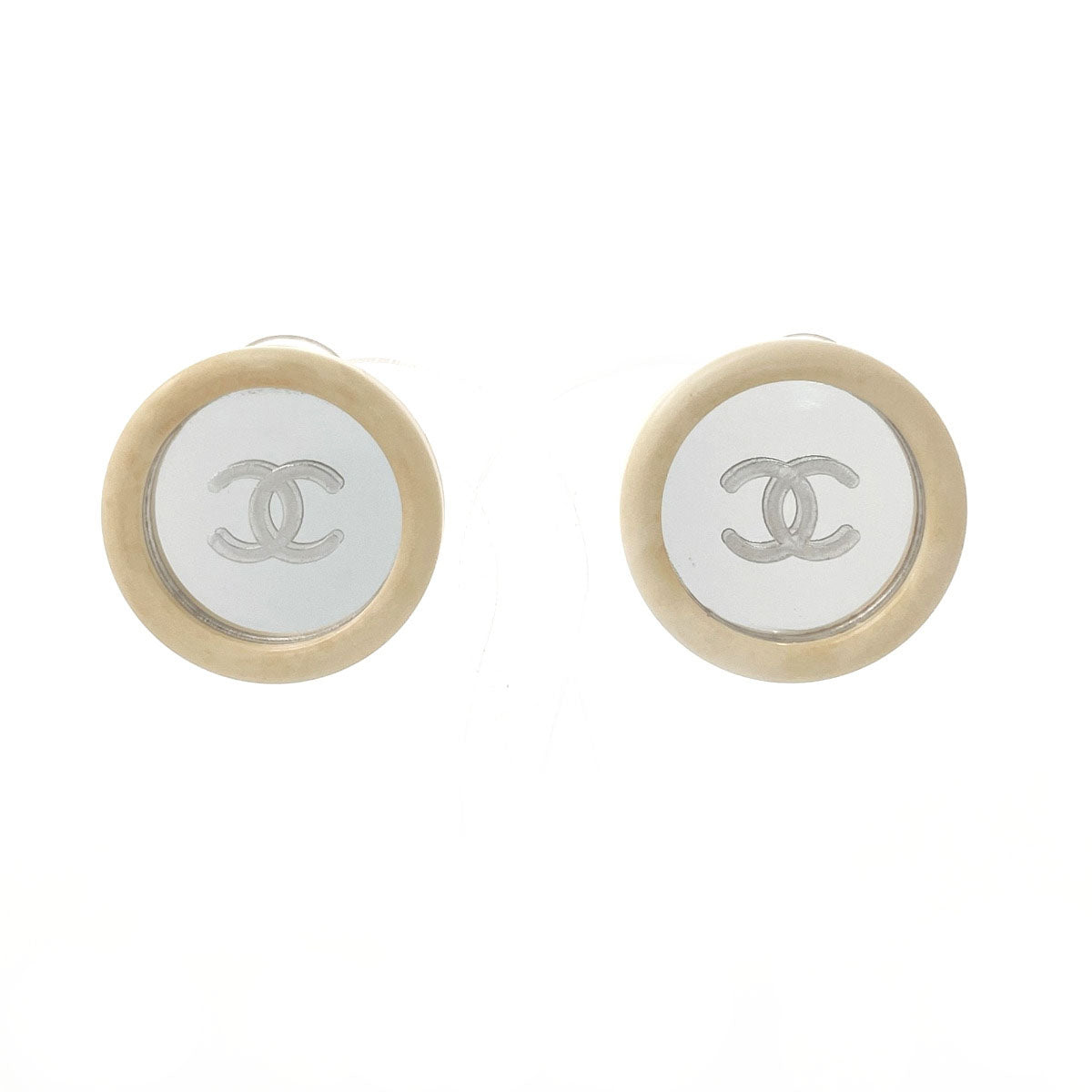 CHANEL Earring Synthetic resin, metal white vintage COCO Mark