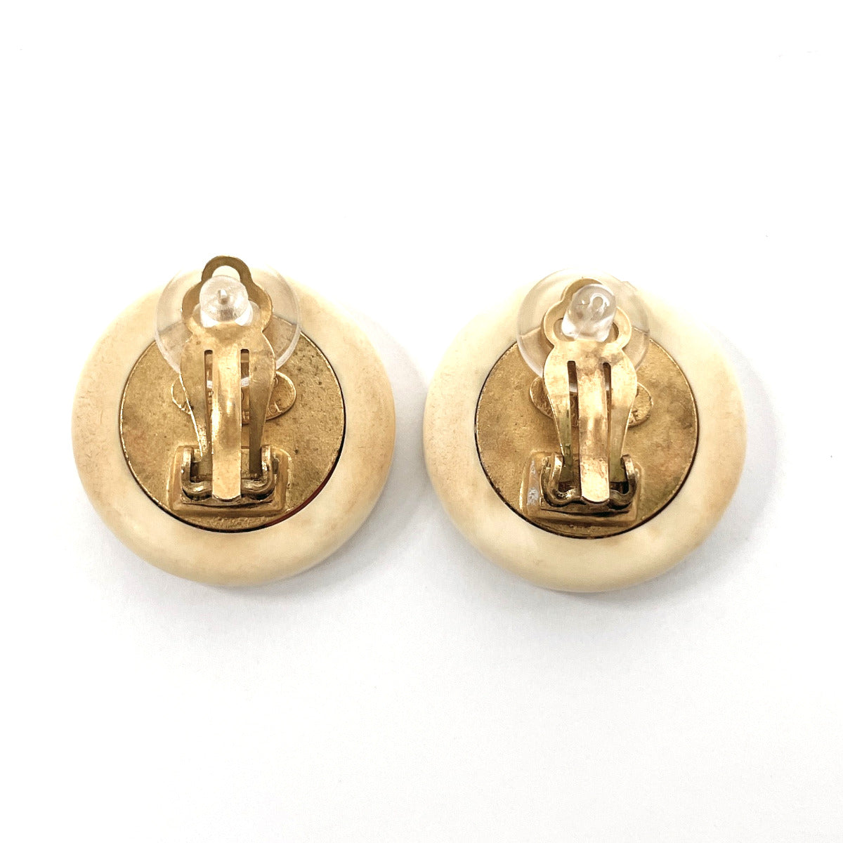 CHANEL Earring Synthetic resin, metal white vintage COCO Mark